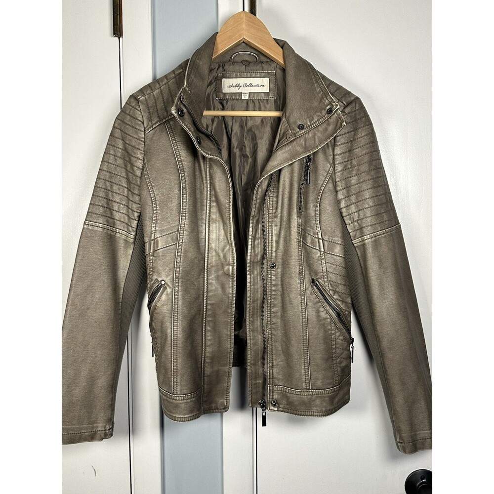 VGC Sebby Collection Women's Faux Leather Jacket Gray/Brown  size Small
